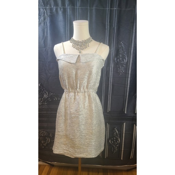 Y2K Hunter Dixon NYC Silver Silk/Linen Party Mini Dress XS - Picture 7 of 7